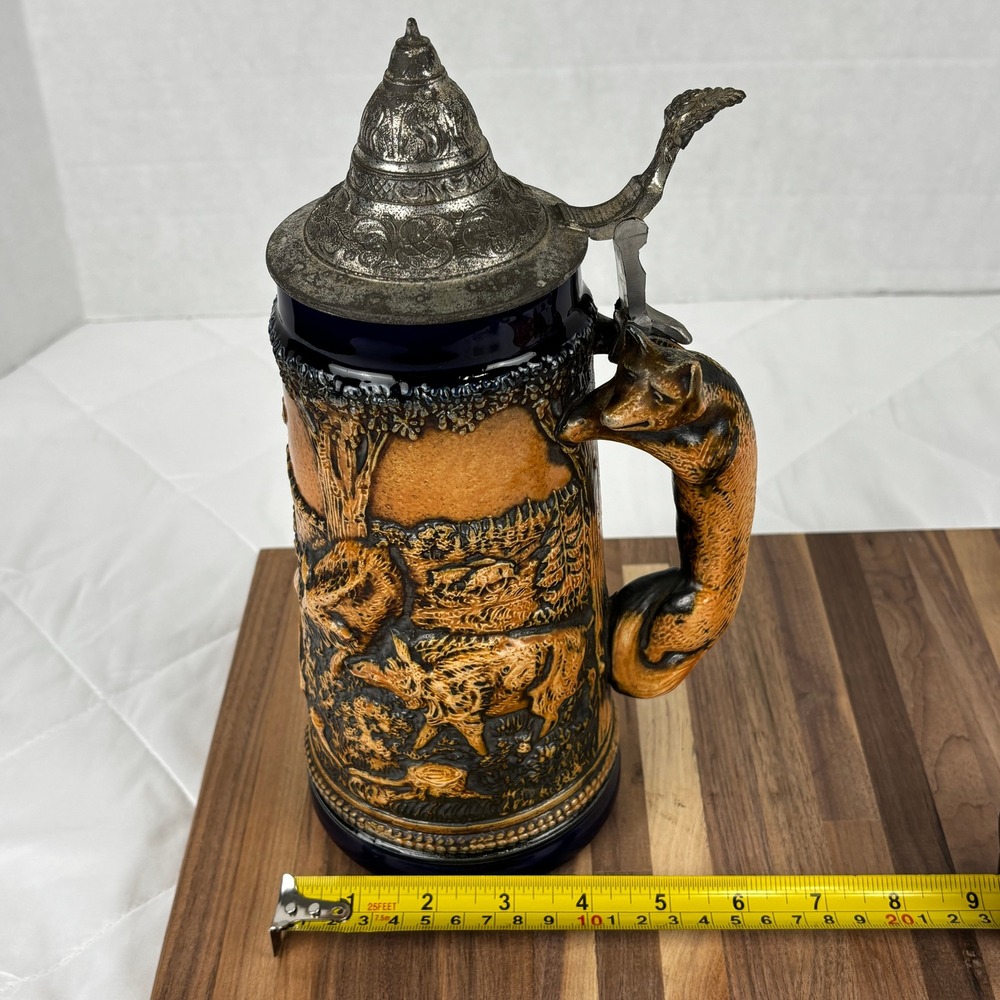 Gerz West Germany Fox Handle Beer Stein Hunting Scene Pewter Lid 32oz Vintage - Picture 15 of 16